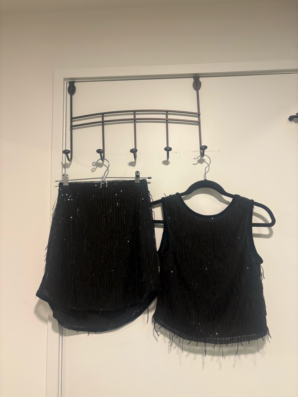Black Sequin Fringe Two-Piece Set - Top (XS) & Skirt (S)